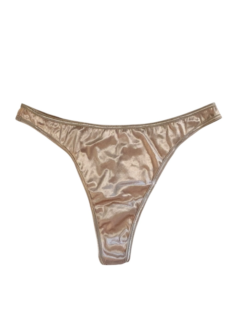 Vintage Vanity Fair Satin thong Bikini Panties Size 7 Nude Shiny Y2K